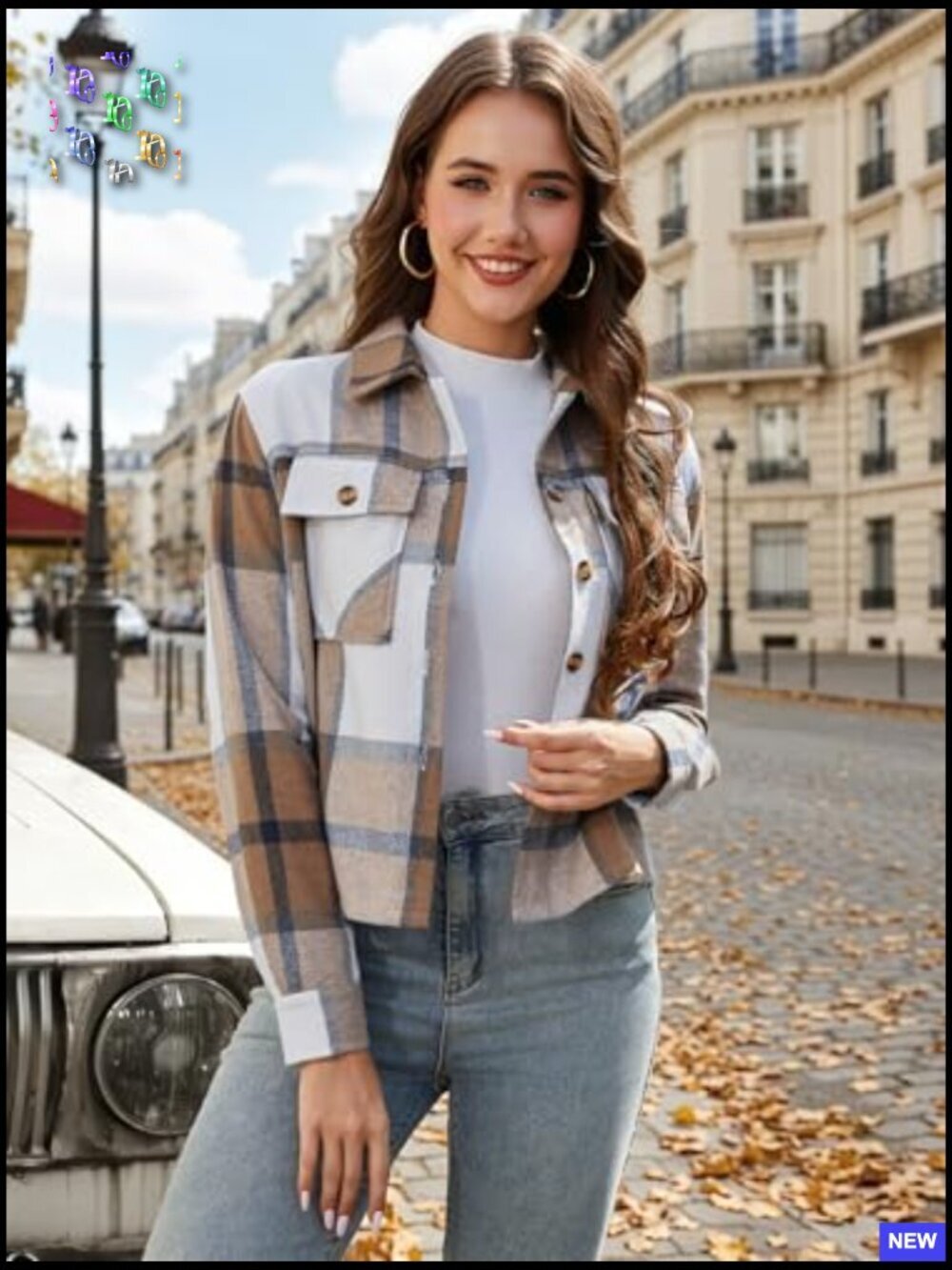 Cropped Plaid Shacket Jacket Long Sleeve Button Down Top Pockets - Picture 3 of 7